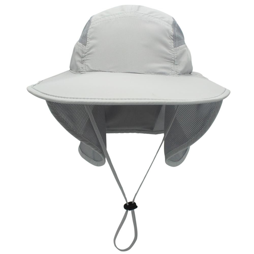 Outfly bredbredt solhat til mænd og kvinder om sommeren polyester hurtigtørrende hat bjergfiskeri spand hatte med nakkebeskyttelse: Lysegrå