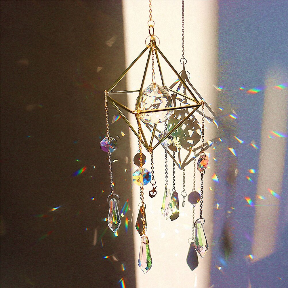 Crystal Windchimes Ster Maan Hanger Hexagon Prisma Zon Licht Catcher Tuin Venster Bruiloft Opknoping Home Decor Wind Chime