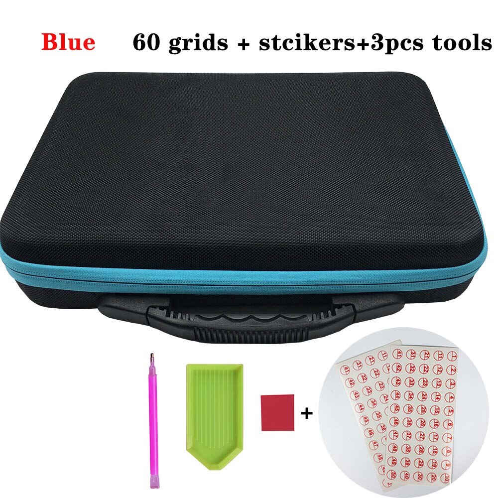 Étui de transport pour accessoires de peinture au diamant, boîte de rangement pour 60 bouteilles, sac à main pour outils de peinture au diamant: Bleu -60 bouteilles