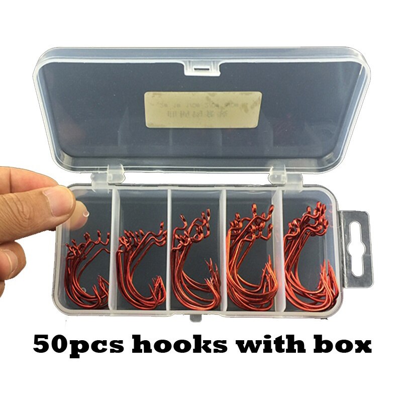 50pcs/100pcs sea hooks Fishing box offset hook 2#-3/0# carp snap fishing big hooks tackles accessories fishhook: Burgundy