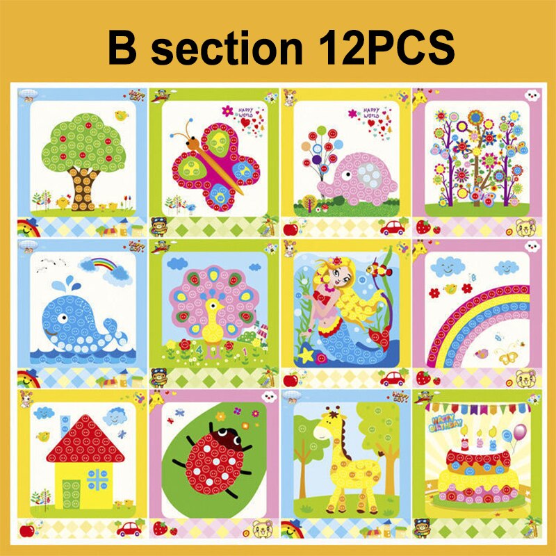 12P kindergarten arts crafts diy toys Button Puzzle Stickers crafts kids educational for children&#39;s toys girl/boy christmas: B section 12PCS