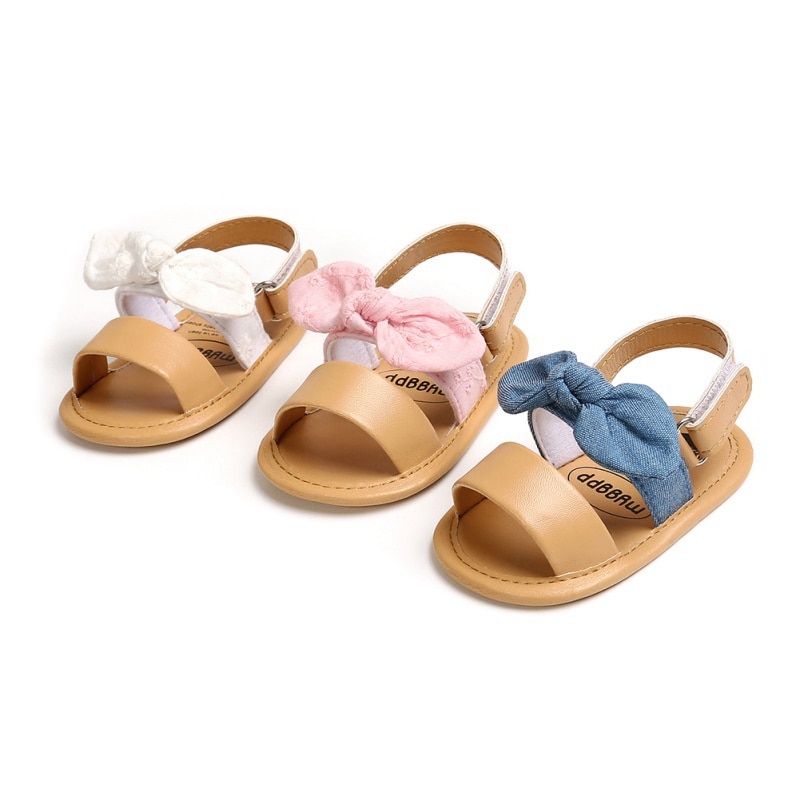 Bebê sapatos de verão sandálias do bebê meninos meninas infantil macio berço sapatos bonitos bowknot sólida ruffled sandálias