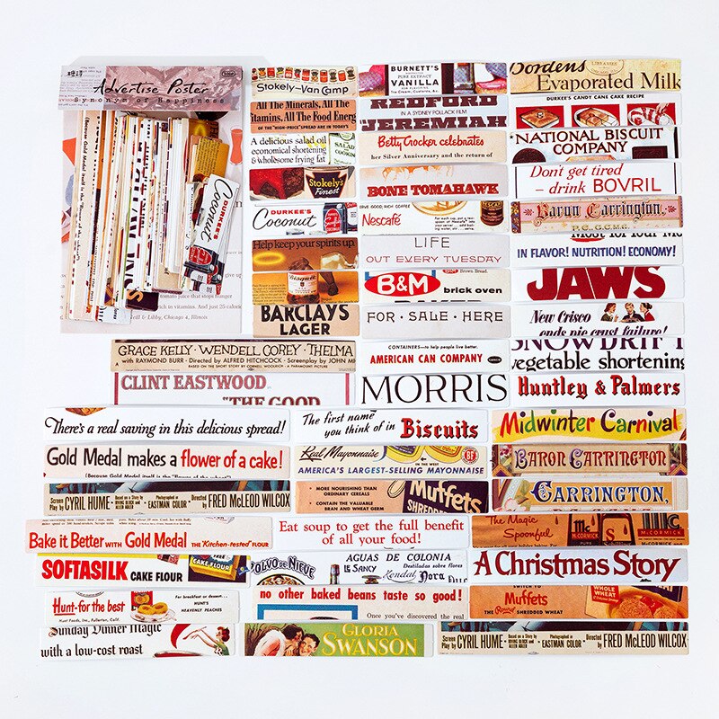 100 stk vintage magasin avis bogstaver dekorative lange klistermærker retro tekstmateriale scrapbog etiket papirvarer kunst planlægger: B