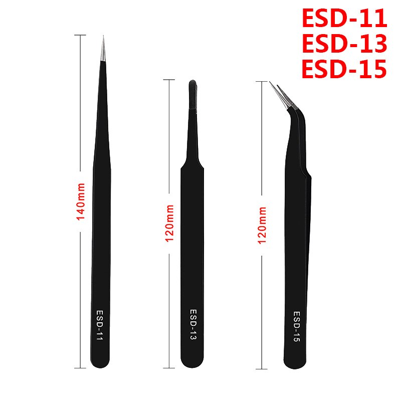 ESD 10/15 1.5mm Anti Static ESD Stainless Steel Precision Tweezers Straight Curved Tip Tweezers Repair Tools for Electronics: ESD-11-13-15