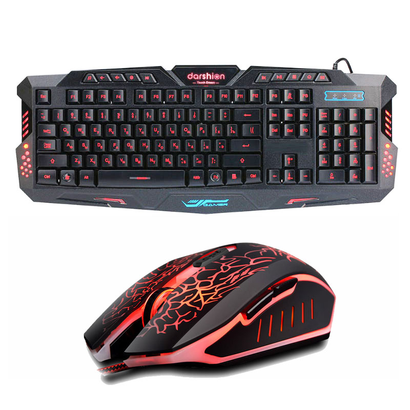 hinterleuchtet Russisch/Englisch Spielen Tastatur + Riss Spielen Maus 6 Tasten Atmen Licht Bunte Mäbenutzen