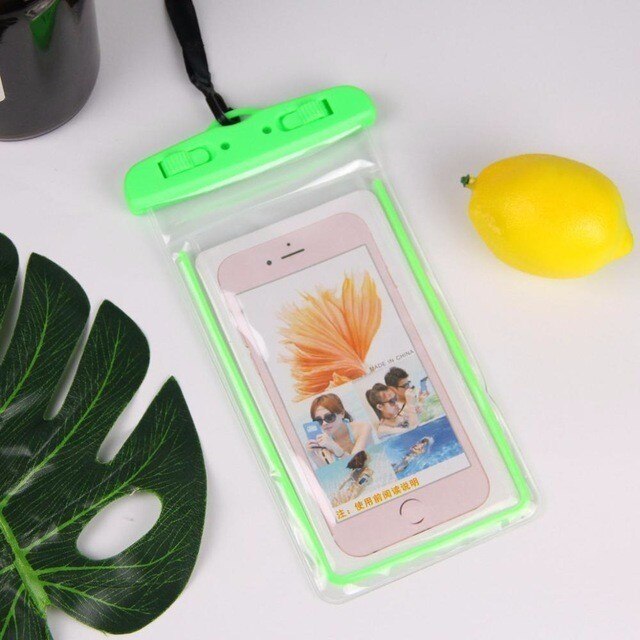 Funda de teléfono impermeable con bolsa de almacenamiento de pantalla táctil para natación luminosa funda de teléfono sumergible para iphone 8: green