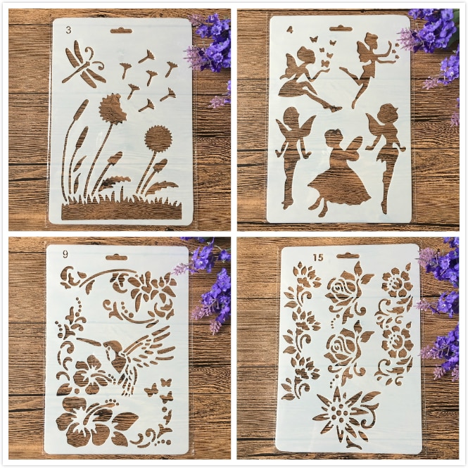 4Pcs/Set 11inch Dragonfly Fairy DIY Craft Layering Stencils Painting Scrapbooking Stamping Embossing Album Paper Card Template
