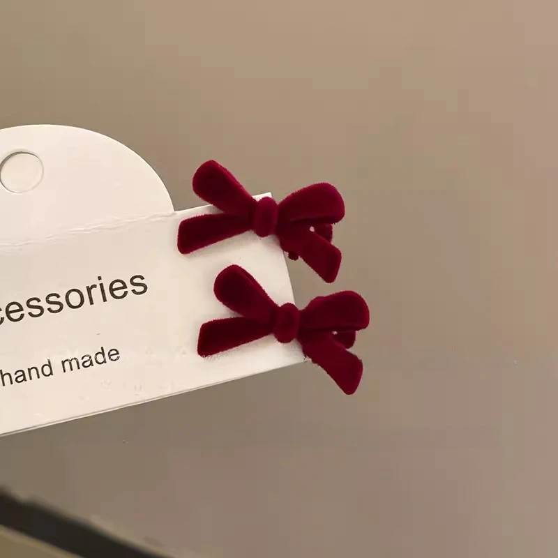 Mini grampos de cabelo com laço de veludo vermelho para meninas, cor doce, veludo, laço pequeno, grampos de cabelo, acessórios para cabelo: XS / CINZA