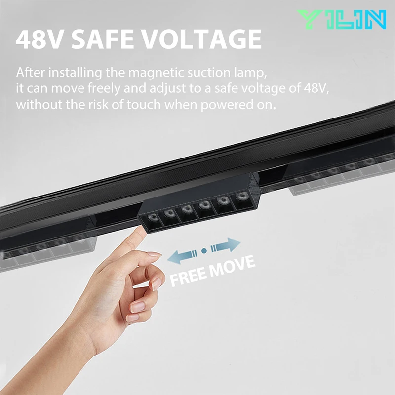 Lampada da binario magnetica a LED incorporata 48V COB Faretto lineare Lampada da soffitto per binario Soggiorno senza luci principali Lampade a griglia di illuminazione