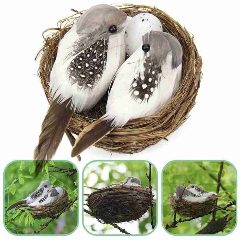 Realistische Gevederde Vogels Met Nest En Vogels Ei Thuis Tuin Wedding Diy Party Ornament Foam Kunstmatige Craft Veer Vogels