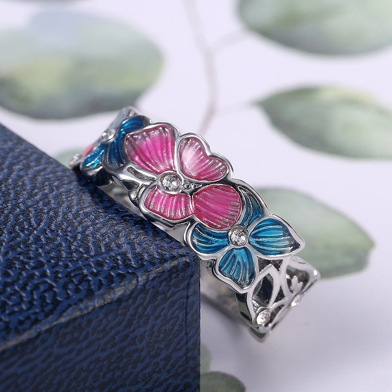 Huitan-anillo con de flores y mariposas para mujer, sortija versátil para de Primavera, accesorios de para boda