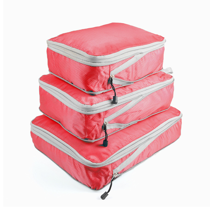 Cubes d'emballage compressés, ensemble d'organisateurs de rangement de voyage, bagages visuels en maille, sac de valise Portable pratique et léger, 3 pièces,: Gris clair
