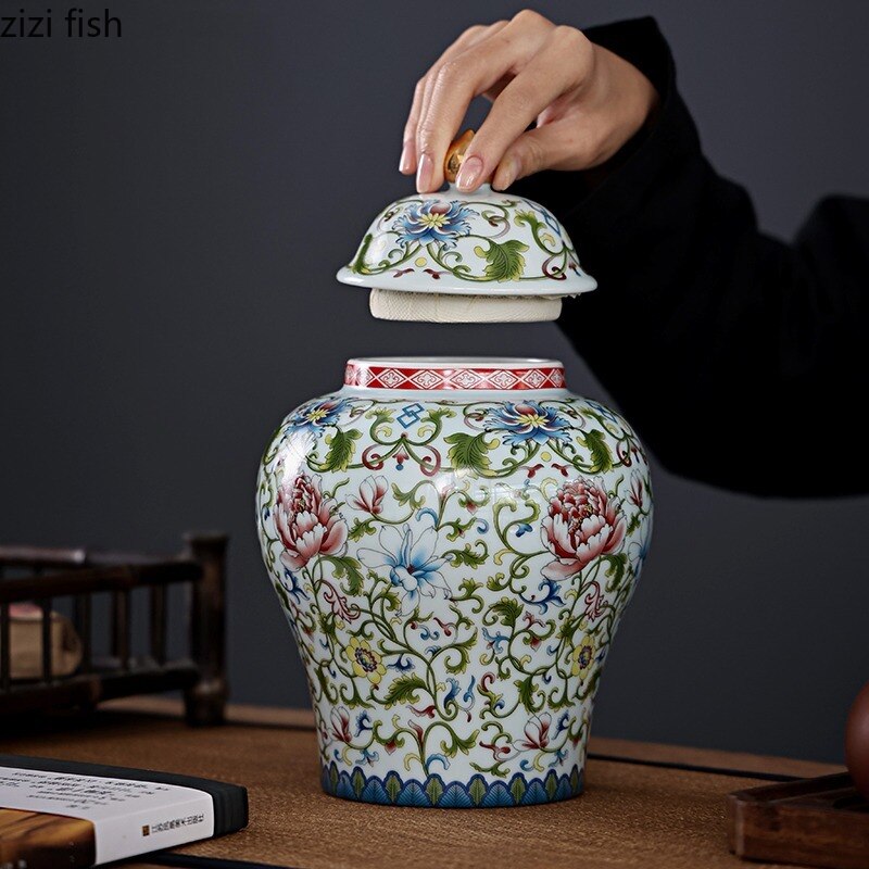 Recipiente grande de cerámica para almacenamiento de té, recipiente sellado para guardar alimentos, tarro decorativo para dulces, caja de té