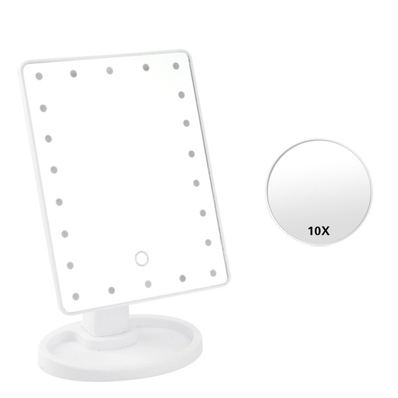 22- lichts led make-upspiegel touchscreen tafel desktop maak  up 10x vergrotende spiegels led cosmetische ijdelheid verstelbare spiegel: Wit