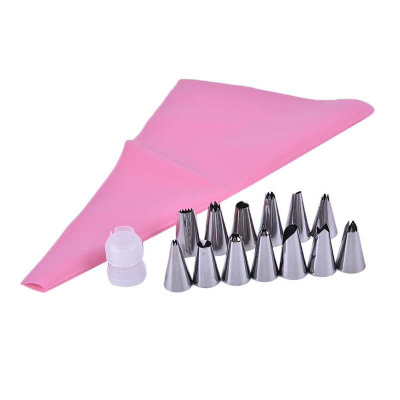 1 set siliconen keukenaccessoires glazuur spuitzak slagroom spuitzak roestvrijstalen spuitmond sets diy taartdecoratie 30*17.5cm: Roze