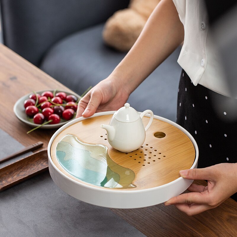 Tea Set Tray Set Japanese Dry Tea Tray Simple Home Office Bamboo Water Storage Melamine Tea Table Desktop Decoration