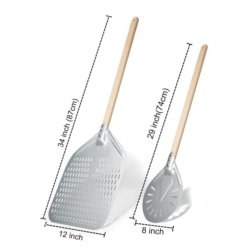 SHANGPEIXUAN Perforated Pizza Peel with Turning Pizza Peel Wood Handle Pizza Shovel Anodized Short Spatulas Baking Tools: Burgundy