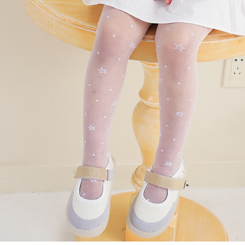 Collants fins en Nylon pour enfants, bas en maille, motif Floral, cœur blanc, 2022: star tights / L 8-12Y