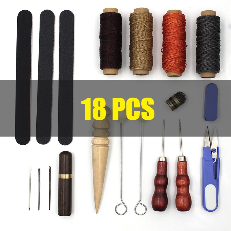 Leather Craft Tools Kit Hand Sewing Stitching Punch Carving Work Saddle Leathercraft Accessories 45/44/25/15PCS: 18PCS