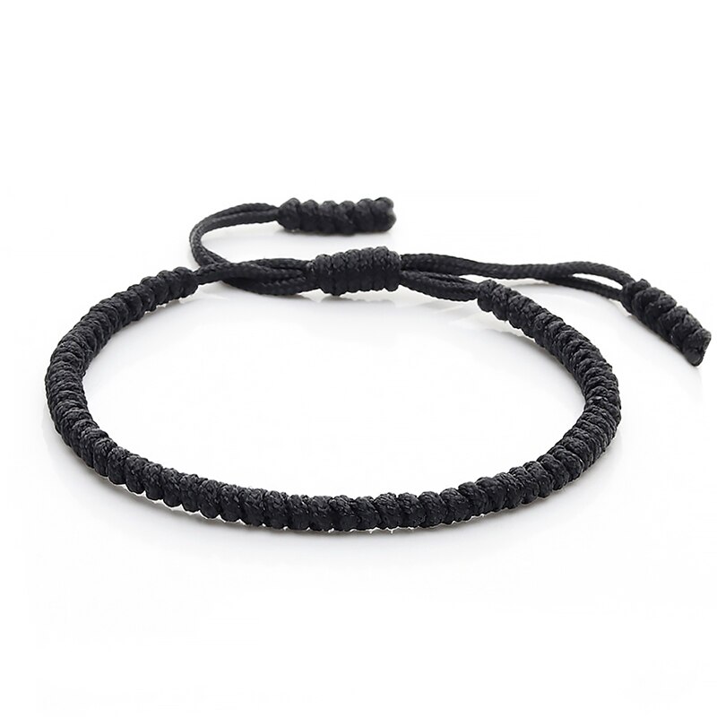Vintage zwarte knoopjes touw armband voor dames heren tibetaanse boeddhistische bedel handgemaakte geweven armbanden en bangles sieraden: Zwart