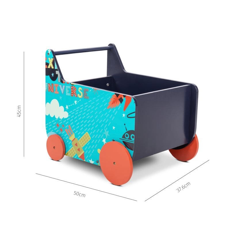 Andador bebe madera azul carrito infantil con espacio almacenaje para juguetes