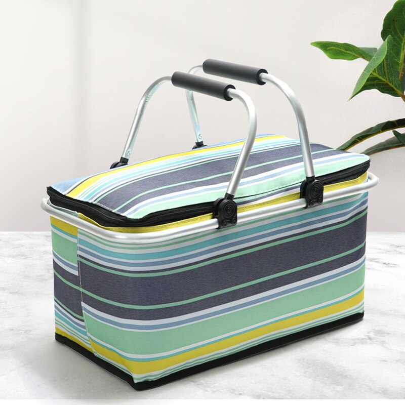 Insulated Picnic Basket Bag - 24L Collapsible Cooler with Folding Handle - Cool Storage for Food, Drinks, Camping, Travel