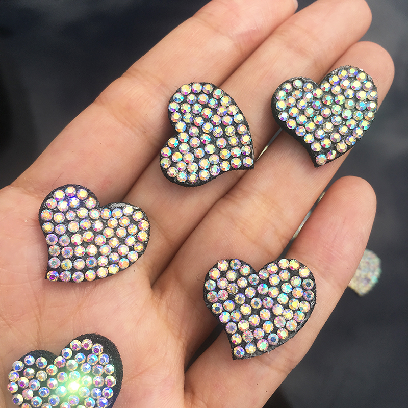 10 Pcs Leuke Hart Ab Rhinestone Applique Naaien Op Patch Voor Kleding Dess Diy Patches Kralen Applique Trui Applique