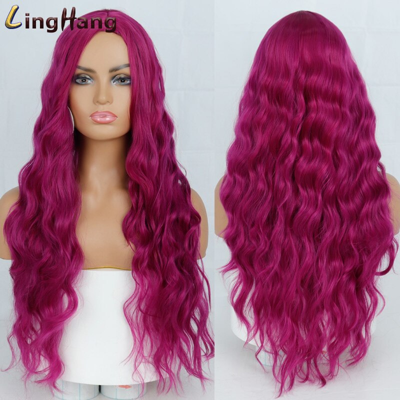 Leng Hangen Lange Water Wave Kapsel Pruiken Paars Blauw Roze Goud Hoge Temperatuur Synthetische Midden Pruik Cosplay Vrouwelijke Pruik: 3700-zi-C