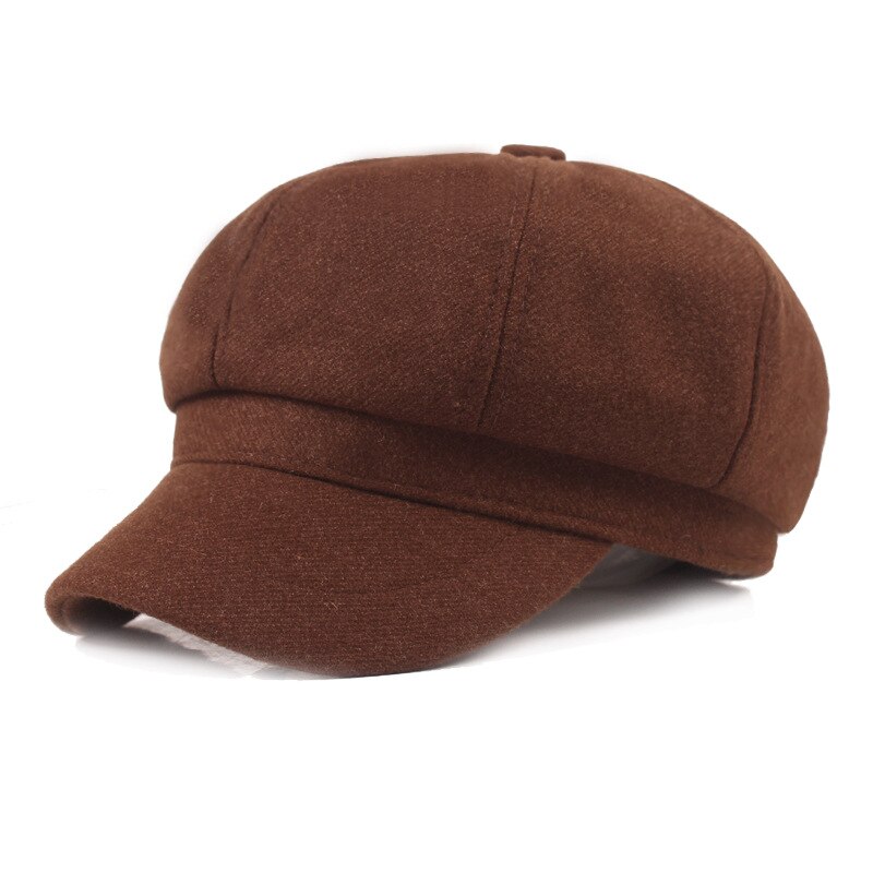 Winter Women Newsboy Caps Female Hats Cotton Dome Solid Color Retro Style Soft Outdoor: Brown