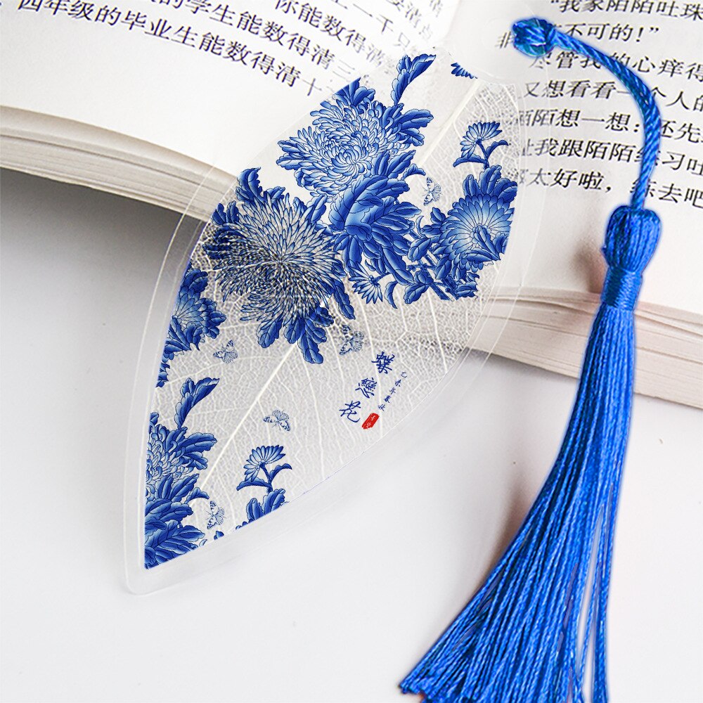 Creatieve Chinese Stijl Bladwijzer Met Kwastjes Mooie Blauw En Wit Porselein Bladader Voor Vriend Student Schoolbenodigdheden: No.4
