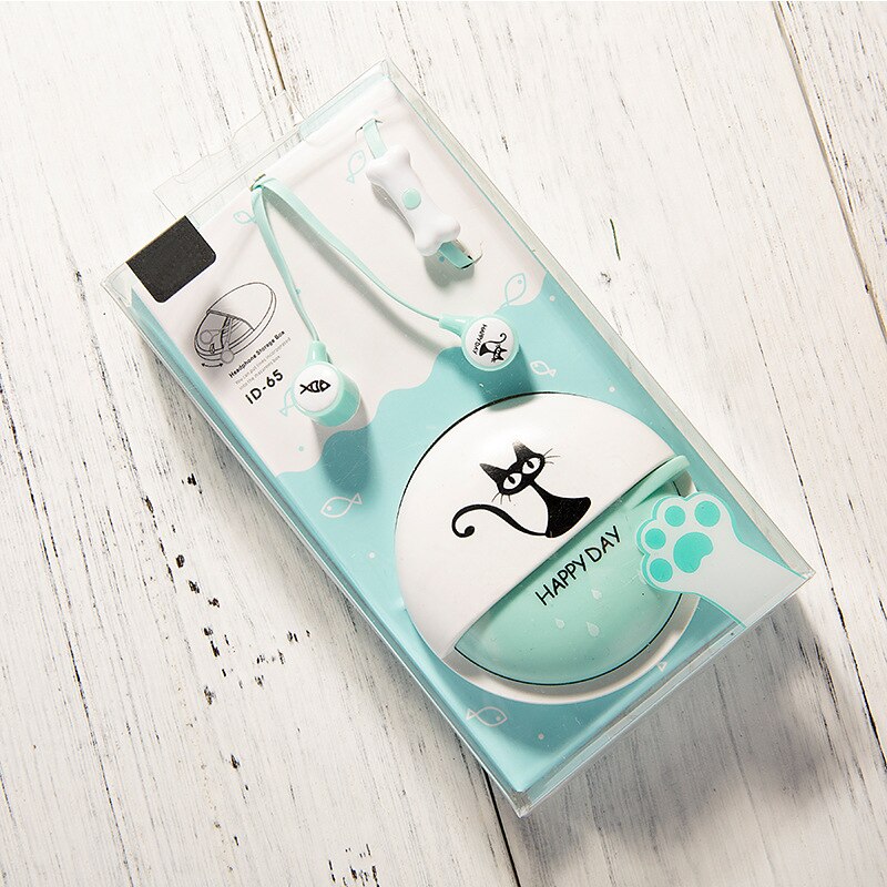 Kawaii mignon chat dessin animé écouteur 3.5mm dans l'oreille stéréo écouteurs avec micro avec casque étui pour Iphone Xiaomi Huawei Samsung TXTB1: Blue