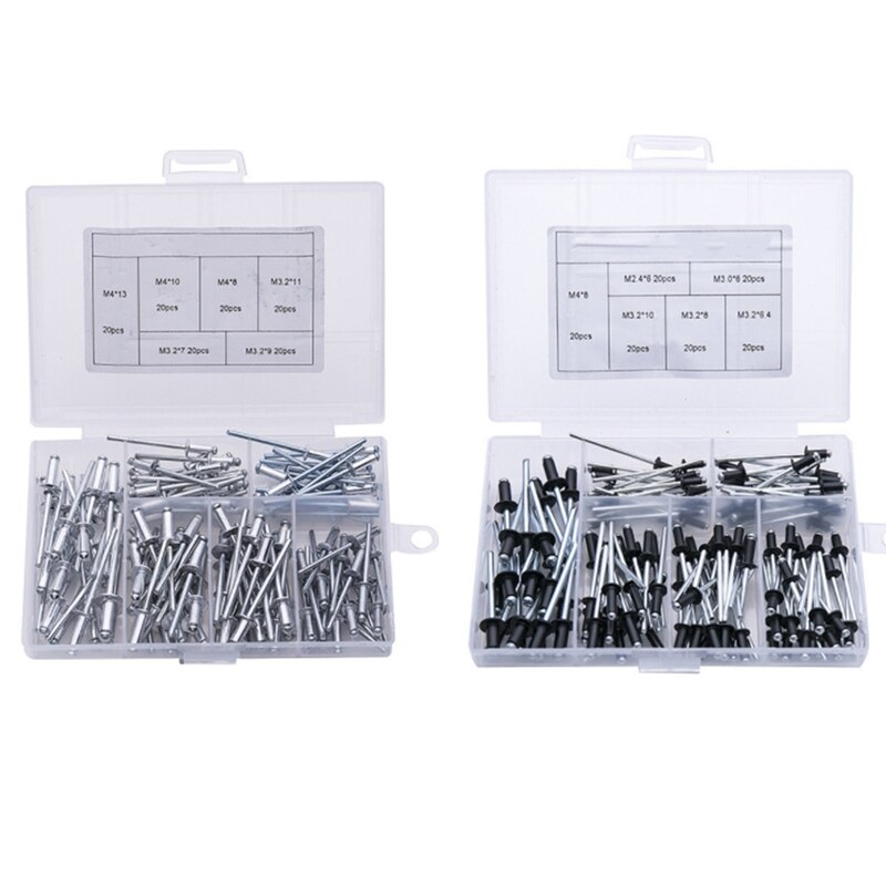 Nadisean 225 Stuks Blindklinknagels, 6 Maten Pop Blind Klinknagels Set, Aluminium Klinknagels 3.2/4/5 mm, Pop klinknagels met Grote Flens, Zwart Popklinknagels met verpakkingsdoos voor Metaal Hout