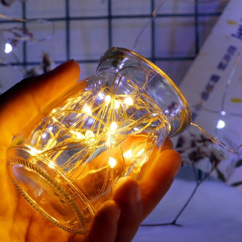 Guirnalda de luces LED de cadena de alambre plateado, 1 piezas, 1M, 2M, 3M, 5M, para Navidad, hogar, boda, decoración de vacaciones al aire libre