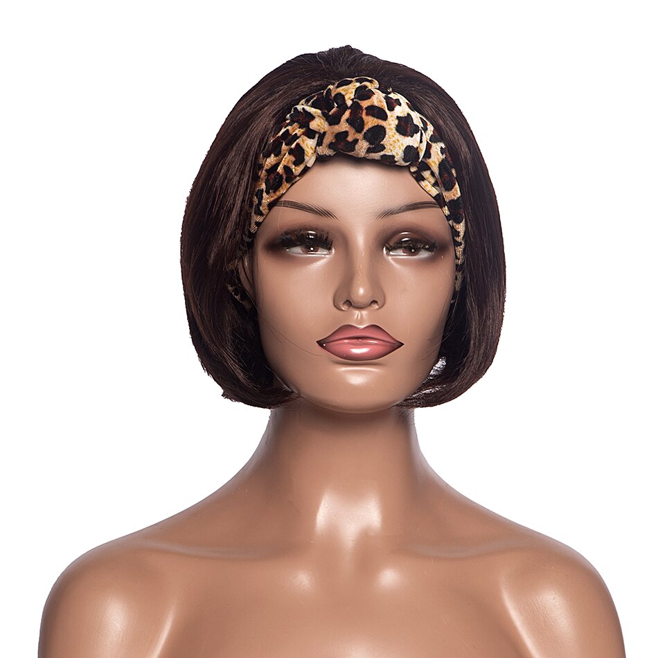 Aidaiya-Peluca de cabello sintético para mujeres negras, pelo corto Bob, con cordón ajustable, turbante, diadema, peluca recta Natural: Default Title