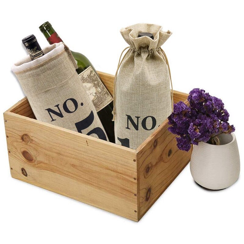 10Pcs Jute Wine Bags, Hessian Numbered Wine Bottle Bags with Drawstring for Blind Wine Tasting for Christmas Wedding Party