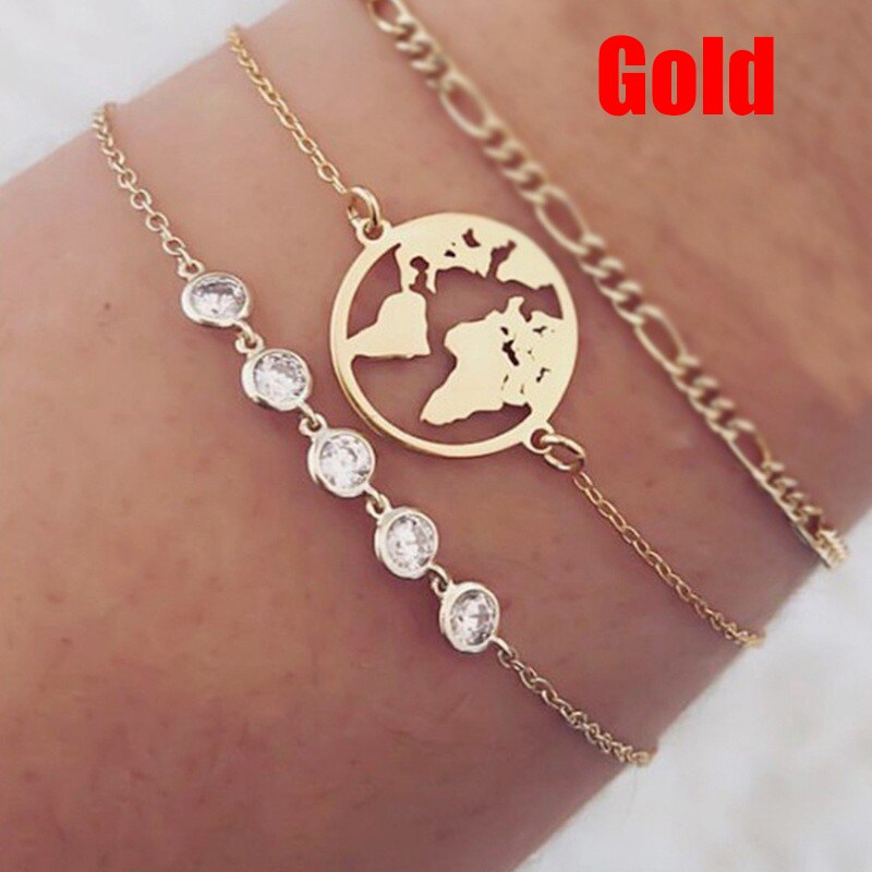 Charms Bracelets Women Bohemian Style World Map Tassel Bracelet Jewelry Jewellery Accesorios Pulseras Kpop: Gold