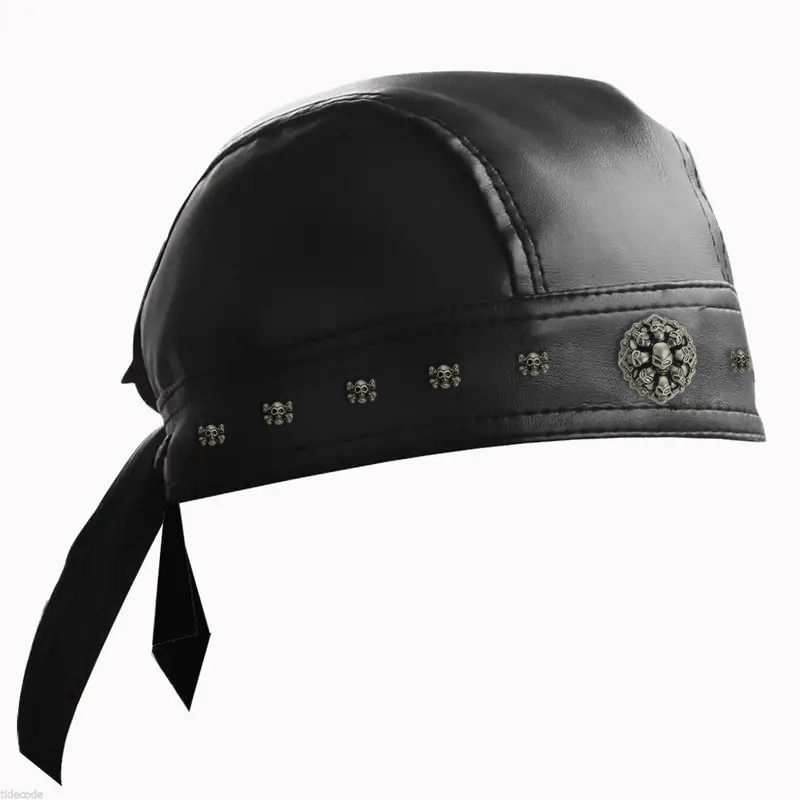 Casque de moto Bandana crâne en cuir noir – d'Halloween paresseux pour cosplay de motard urbain