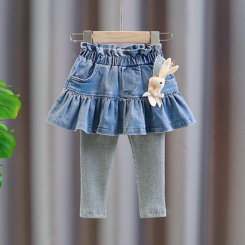 Meisjes Leggings Denim Broek Rokken Lente Herfst Kinderen Mode Leggings Met Rok Baby Kinderen Broek Cartoon Konijn