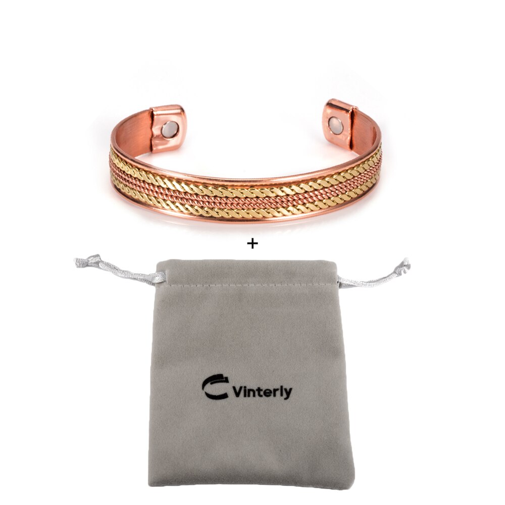 Vinterly Twisted Puur Koperen Magnetische Armbanden Voordelen Verstelbare Open Manchet Sieraden Voor Vrouwen Mannen 12Mm Hoge Magneet Resizeable: Silver Plated