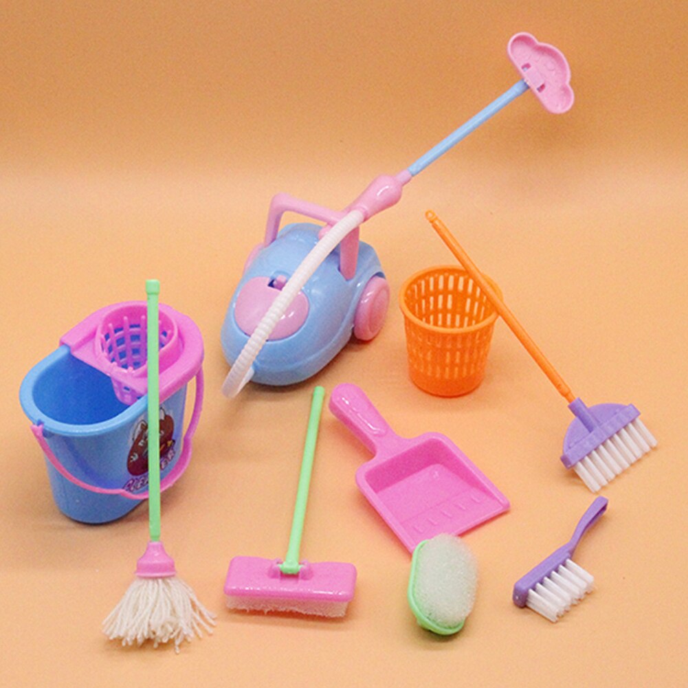 9pcs Bucket Pretend Toys Kit Baby Cleaning Tools Broom Educational Sweeping Brush Colorful Mop Kids Play Housekeeping