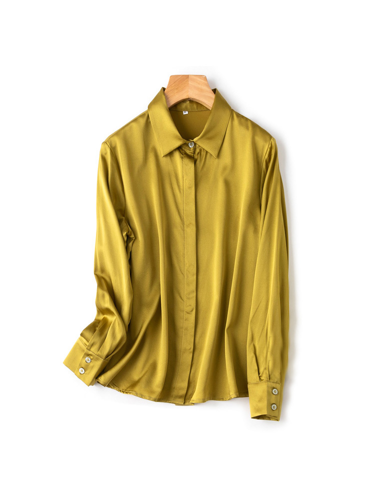 SuyaDream-camisas lisas de seda 93% auténtica para mujer, Blusa de manga larga de 7% licra, Top para oficina, primavera y otoño, 2022: M / GINGER