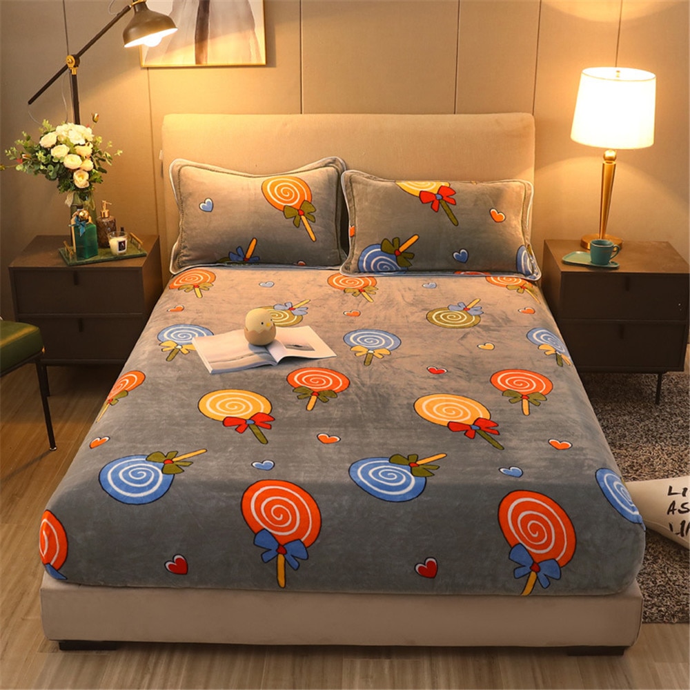 ADOREHOUSE-funda de cama de franela, juegos de cama gruesos de felpa, sábana ajustada elástica, fundas de almohada, ropa de cama de invierno, Funda de colchón