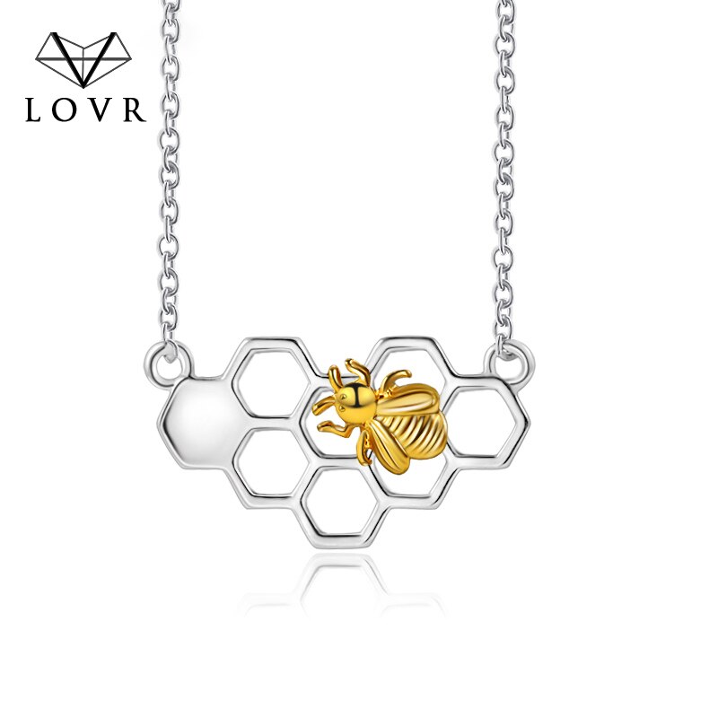 LOVR pendentif colliers pour femmes fille longue or argent coeur nid d'abeille abeille Animal collier déclaration bijoux