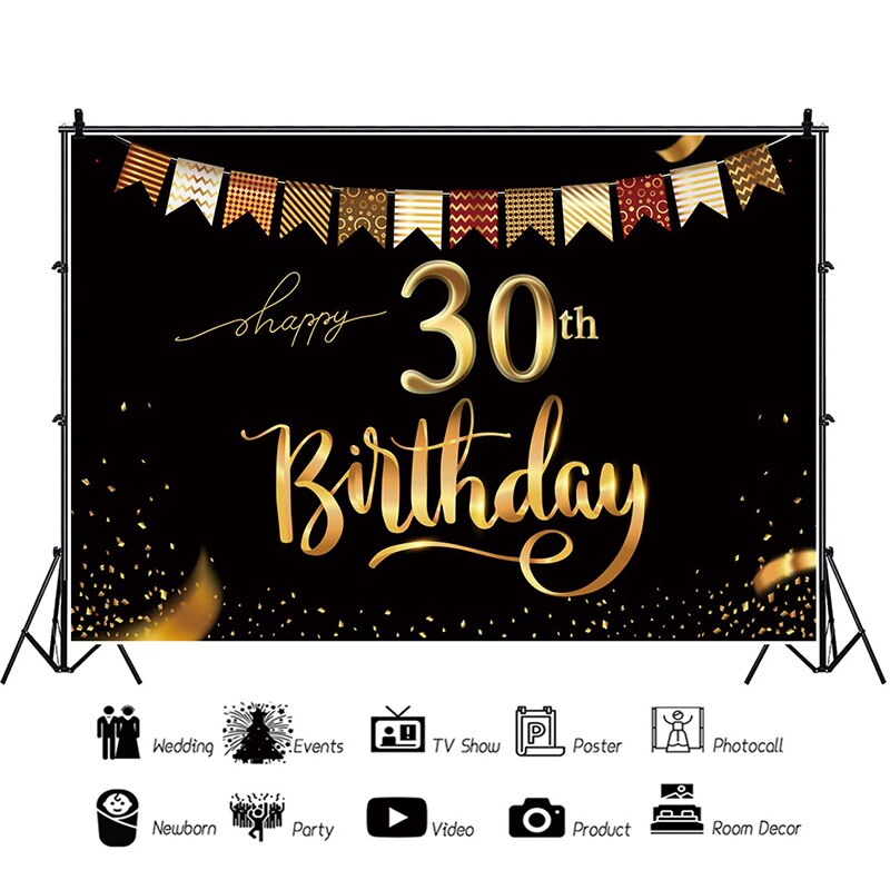 Décor de fond de fête d'anniversaire pour adulte, fournitures pour fête d'anniversaire de 30, 40, 50, 60 ans