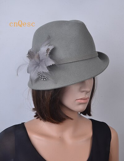100% Dames derby vrouwen hoed Wol vilten hoeden voor winter kerk Derby. orange grijs beige geel, paars bruin rood zilver