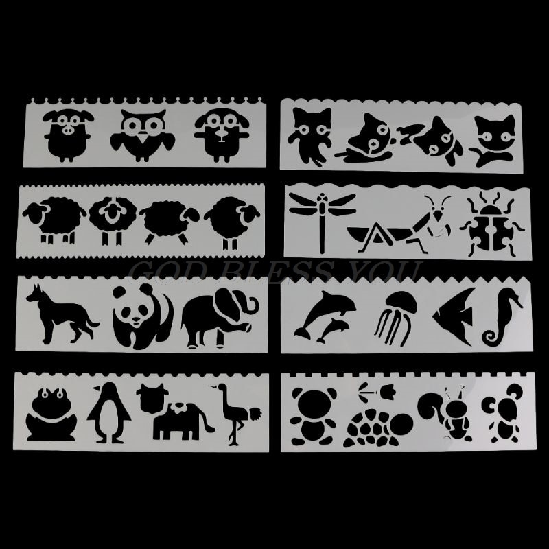 8 Stks/set Kids Plastic Tekening Sjabloon Heersers Stencils Diy Schilderen Diy Maken School Supply Gereedschap Craft