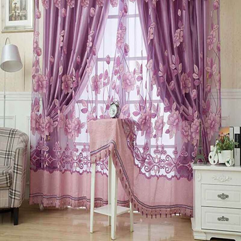 Modern Purple Blackout Curtains For Living Room Bedroom Windows Sheer Tulle Drapes Splice Home Decoration