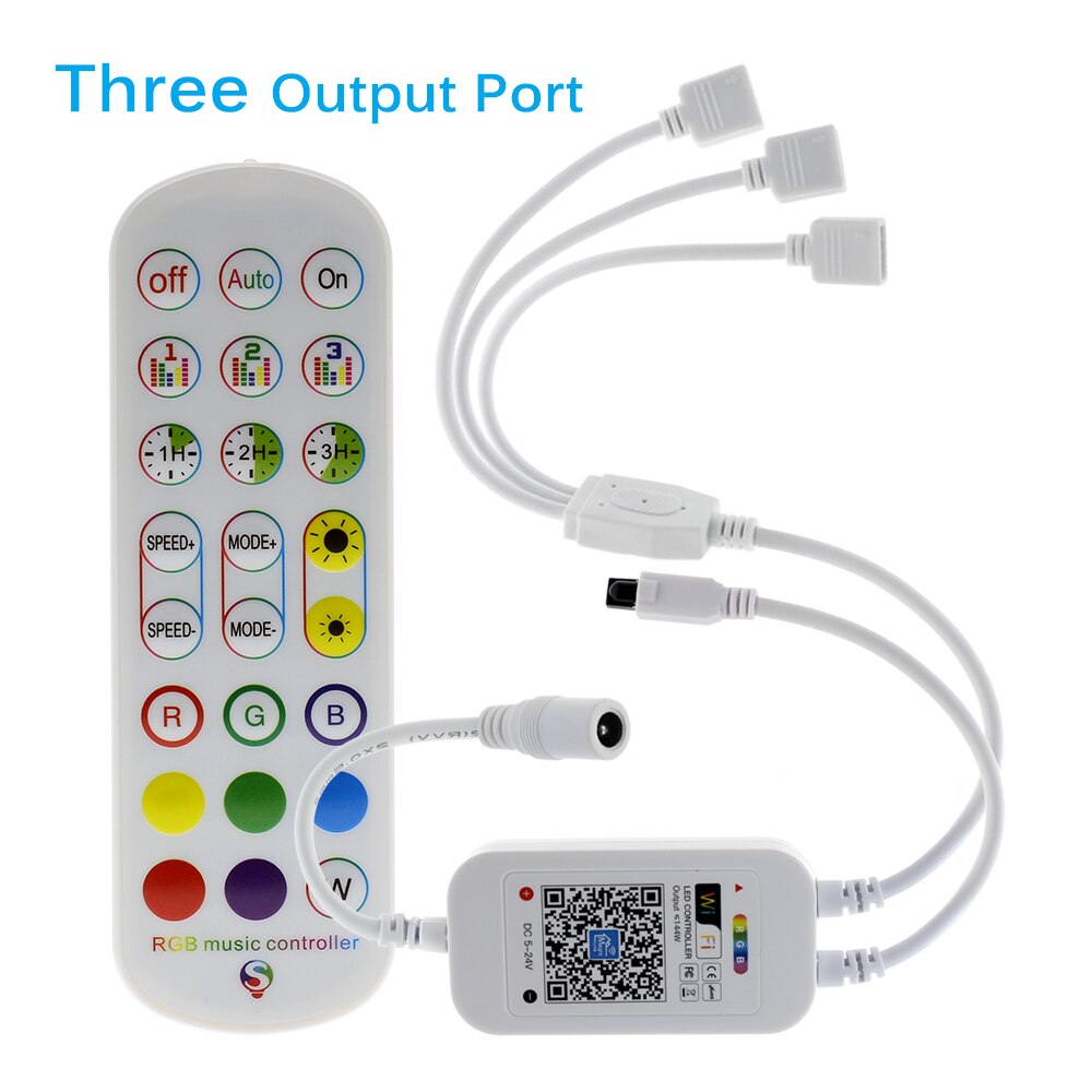 Wifi RGB LED Controller 5V-24V IR Remote Controller Dimmer WiFi Wireless Smart Music Controller Work with APP for RGB LED Strip: Three Output