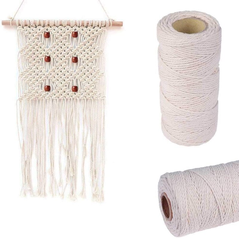 Macrame planteophæng macrame snor 109 yards naturlig macrame snor 3mm snor med træring træpind til gør-det-selv-håndværk