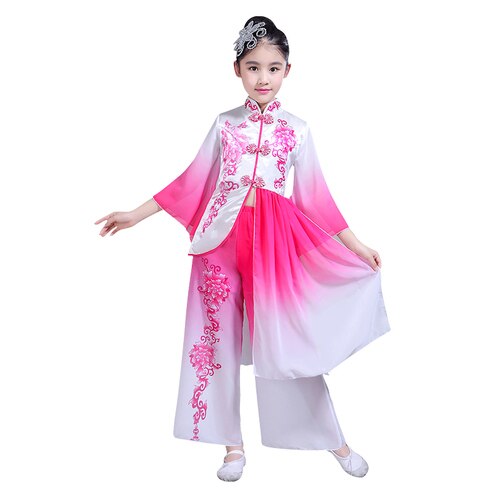 Kinderen klassieke dans kostuums meisjes Chinese stijl guzheng porselein kinderkleding fan dance Yangko dans kostuum: 1 / 140